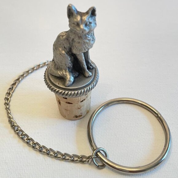 Vintage Pewter Cat Wine Stopper Bottle Stopper - Picture 1 of 5